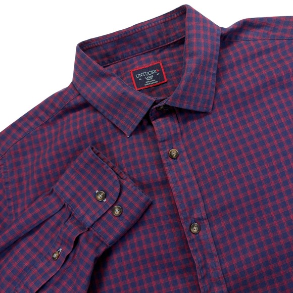 UNTUCKit Other - UNTUCKit Button Down Shirt Mens L Slim Fit Plaid Cotton Long Sleeve Navy Red